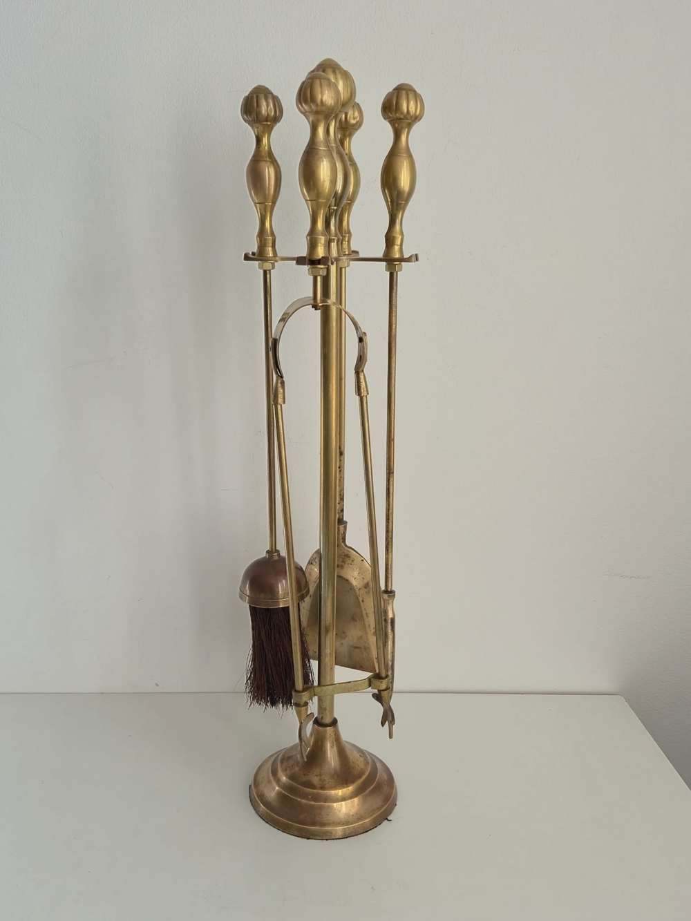 Vintage Solid Brass Fireplace Tool Set - 5-Piece Mid-Century Companion Set